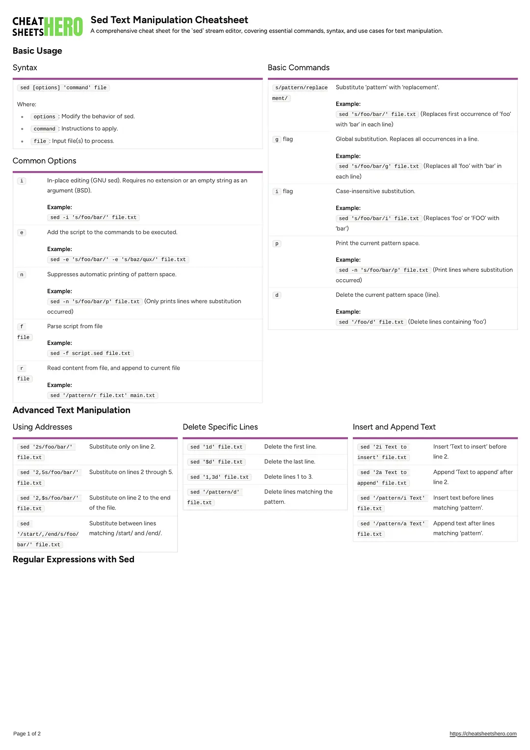 Sed Text Manipulation Cheatsheet