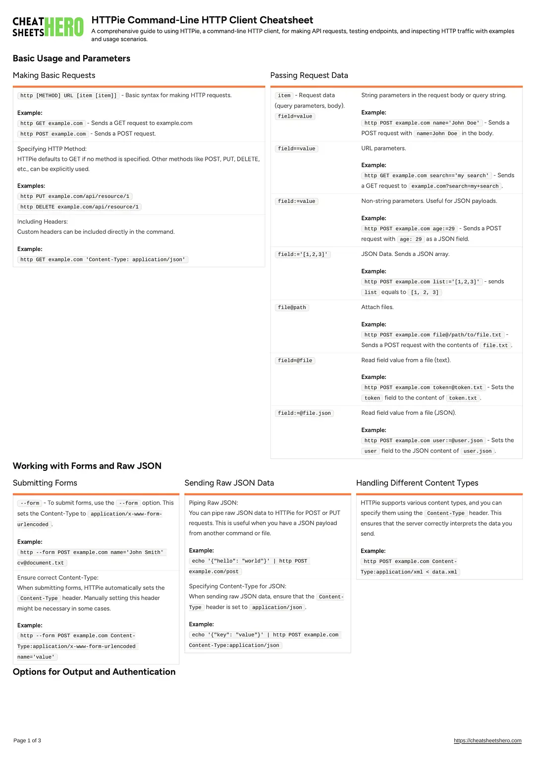 HTTPie Command-Line HTTP Client Cheatsheet