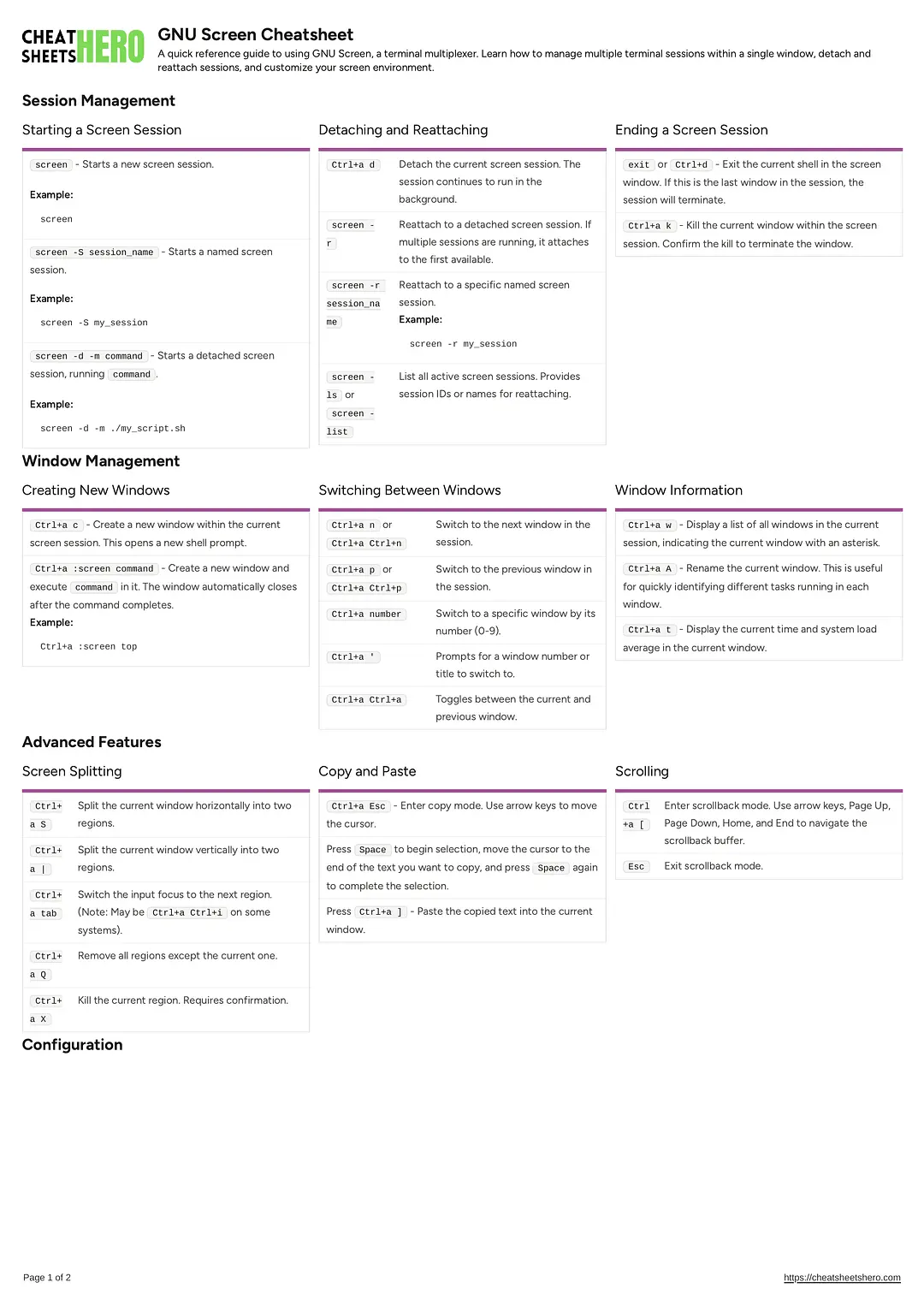 GNU Screen Cheatsheet