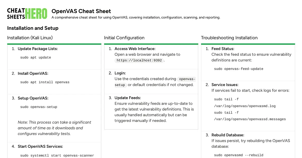 OpenVAS Cheat Sheet Cheatsheet | Cheat Sheets Hero