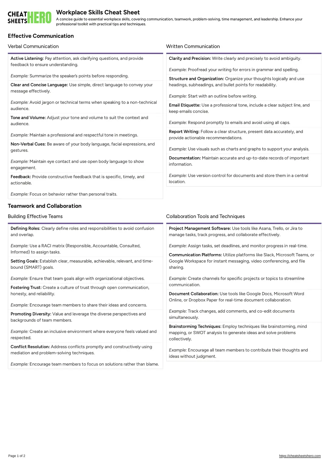 Workplace Skills Cheat Sheet