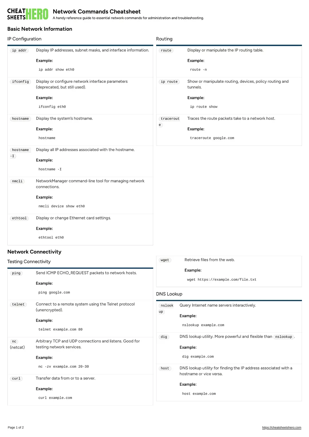 Network Commands Cheatsheet