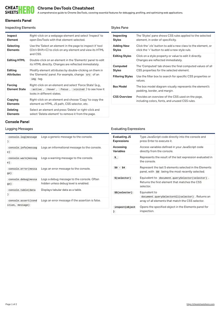 Chrome DevTools Cheatsheet