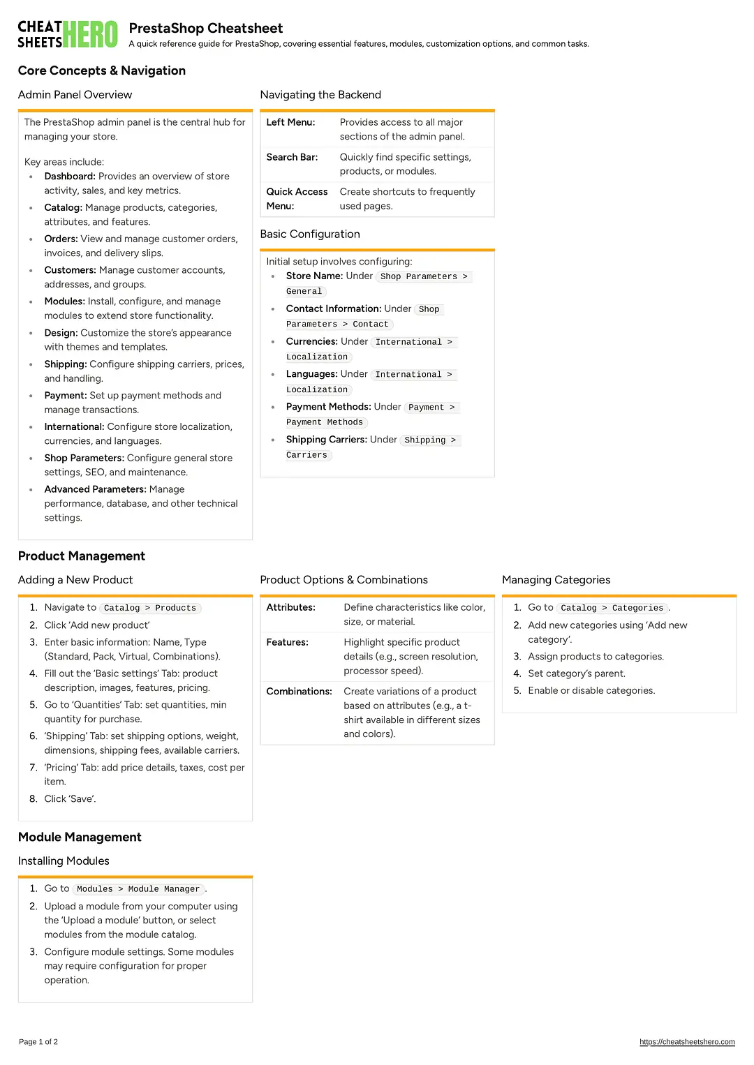 PrestaShop Cheatsheet