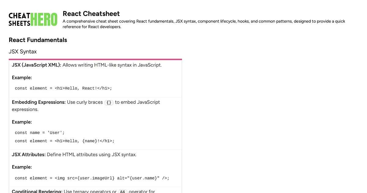 React Cheatsheet | Cheat Sheets Hero