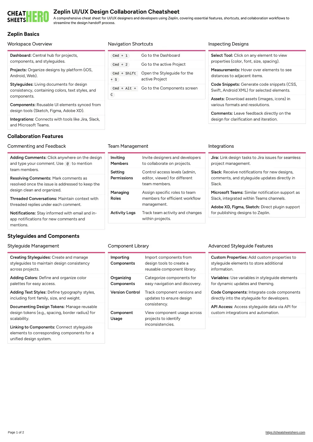 Zeplin UI/UX Design Collaboration Cheatsheet
