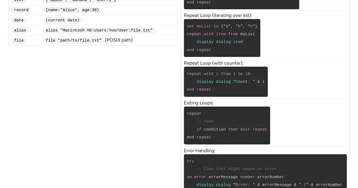 AppleScript Cheatsheet: Scripting Mac Automation | Cheat Sheets Hero